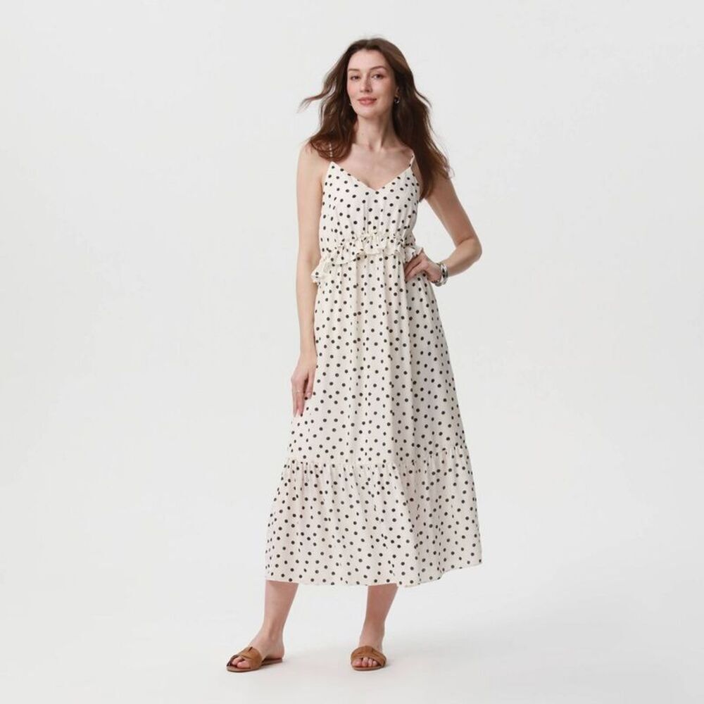 Women's Tiered Midi A-Line Dress - A New Day White Polka Dots XXL